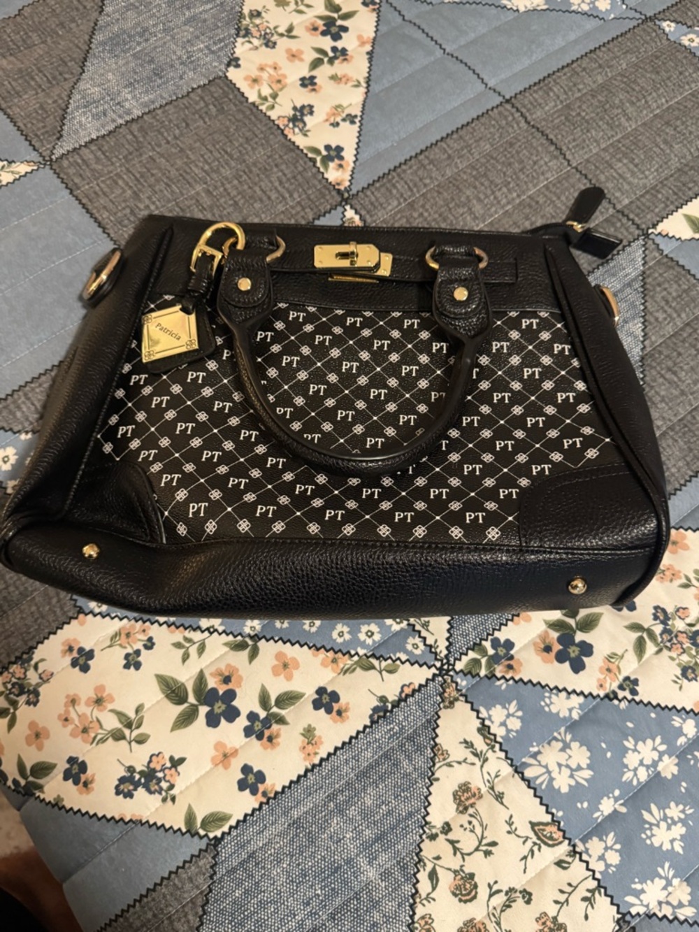 PT Patterned Black Satchel Handbag